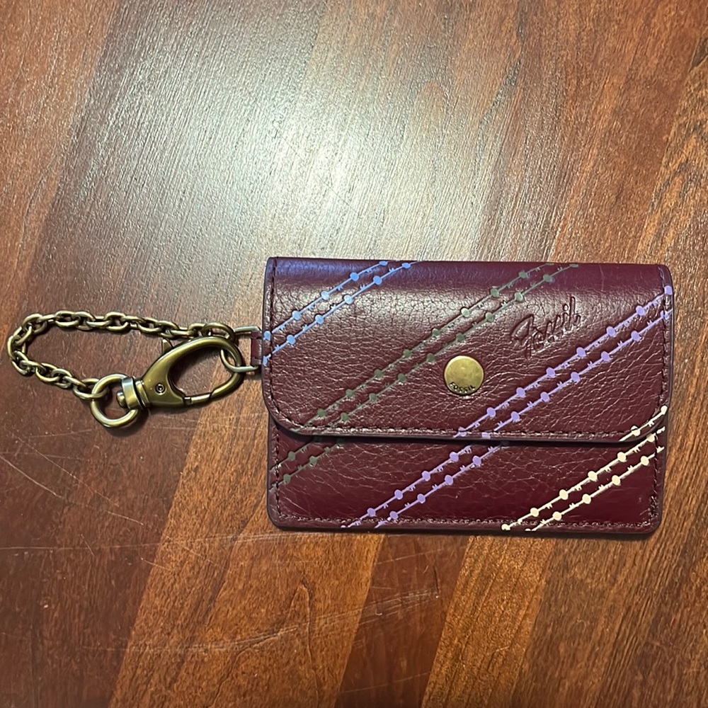 Fossil leather keychain card wallet